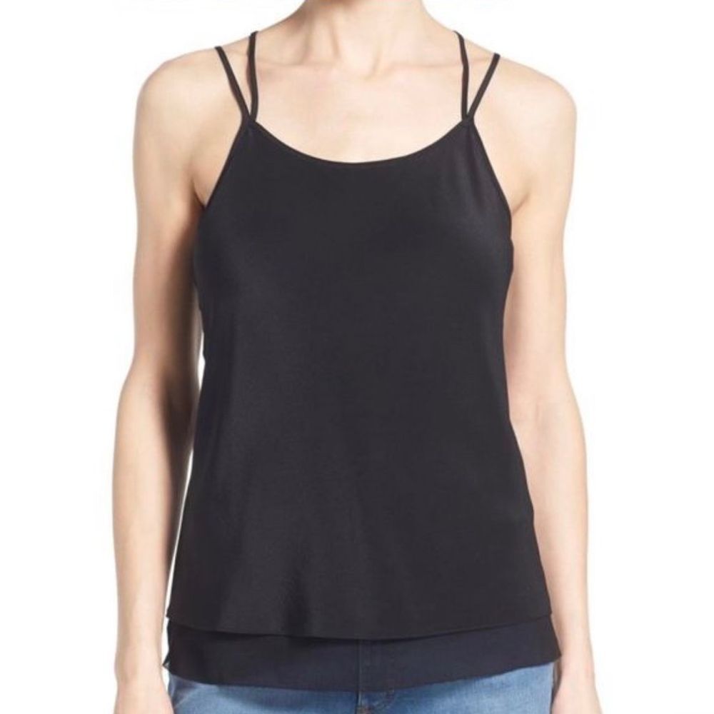 OLIVIA‎ PALERMO Chelsea26 Small Black Layered Cami Tank Top 100% Silk Feminine